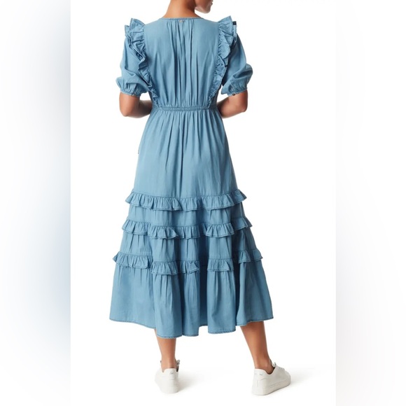 Sam Edelman Ophelia Ruffle Blue Midi Wrap Dress Size Medium NEW WITH TAGS - Picture 3 of 16